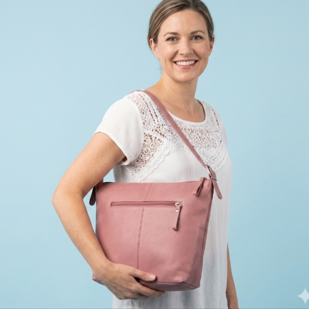 Wilsons Genuine Leather Shoulder Bag Front Pocket Pink